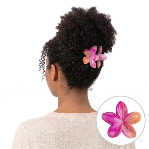 Spinka do włosów klamra XL kwiat OMBRE różowo- pomarańczowa 7,5 x 7,5cm SP381