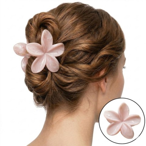 Spinka do włosów klamra XL kwiat, marmurek jasny róż 7,5 x 8cm SP406