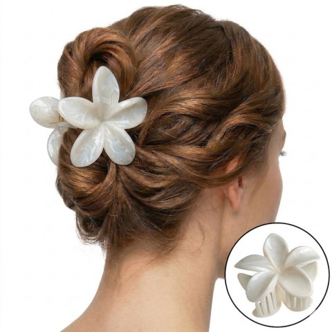 Spinka do włosów klamra XL kwiat, marmurek kość słoniowa 7,5 x 8cm SP407