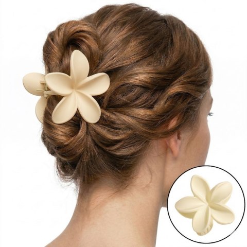 Spinka do włosów klamra XL kwiat matowy masełkowy, kremowy 7,5 x 8cm SP426