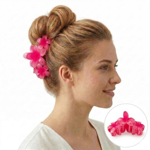 Spinka do włosów klamra duża XL kwiat potrójny różowy 7 x 11cm SP386