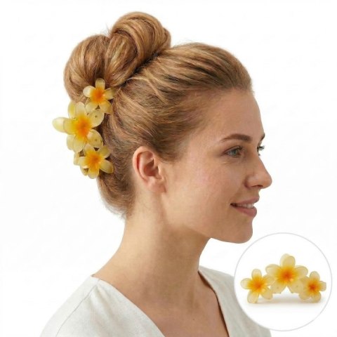 Spinka do włosów klamra duża XL kwiat potrójny żółty 7 x 11cm SP387