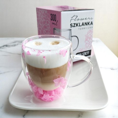 Szklanka termiczna z hortensją w środku róż 300 ml 1szt SZK77