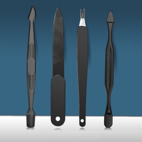 Zestaw akcesoriów do manicure, pedicure w etui, czarny 12w1 AK21