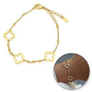 Bransoletka na rękę stal chirurgiczna pozłacana 14k złotem Koniczynki BST1556