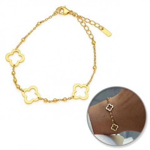 Bransoletka na rękę stal chirurgiczna pozłacana 14k złotem Koniczynki BST1556