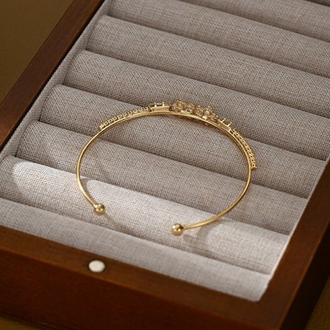 Bransoletka na rękę stal chirurgiczna pozłacana 14k złotem, cyrkonie - BST1559