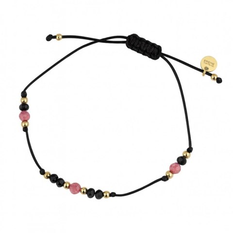 Bransoletka na rękę stal chirurgiczna pozłacana 14k złotem, czarna na sznurku regulowana BST1573