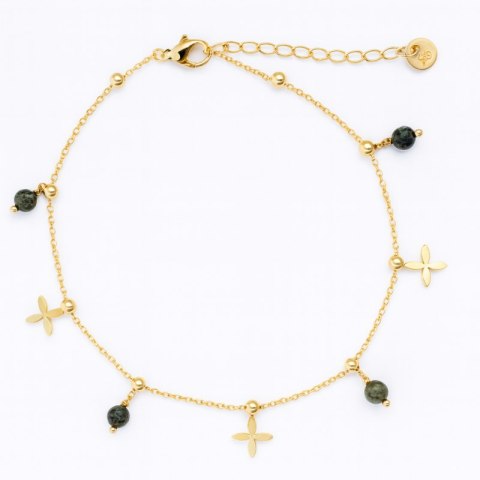 Bransoletka na stopę stal chirurgiczna pozłacana 14k złotem, kamienie - BST1561