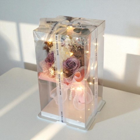 Bukiet zapachowych kwiatów mydlanych w pudełku na prezent, świecące LED BUK18