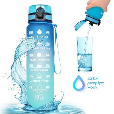 Butelka na wodę, bidon z miarką 1L OMBRE Granat z Turkusem BD17