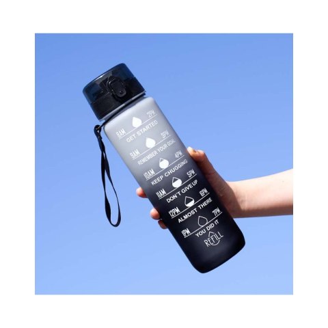 Butelka na wodę, bidon z miarką 1L OMBRE Szary z Czernią BD16