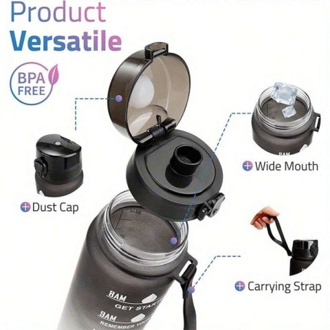 Butelka na wodę, bidon z miarką 1L OMBRE Szary z Czernią BD16