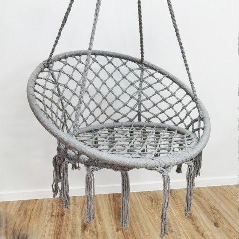 Fotel wiszący bocianie gniazdo hamak BOHO, huśtawka z poduszką Szara KR33SZ