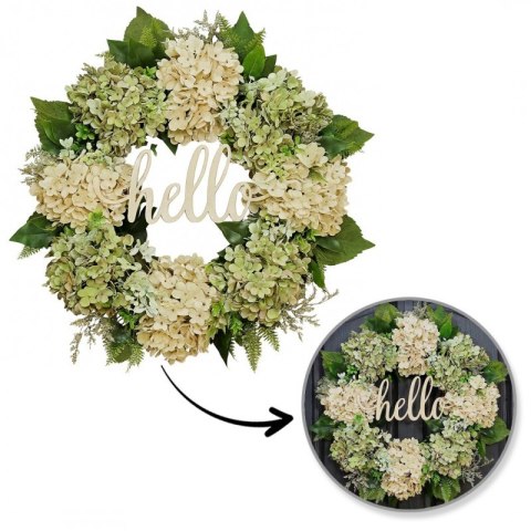 Girlanda, wianek ozdobny na drzwi, jesienny, HORTENSJE, napis HELLO WSN29
