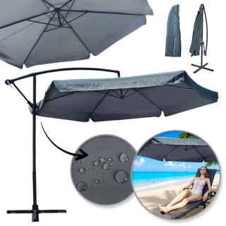 Parasol ogrodowy z wysięgnikiem i falbanką grafitowy, duży 3,5 m. OGP04