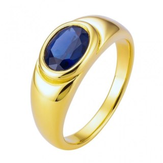 Pierścionek pozłacany stal chirurgiczna platerowana złotem, niebieski kamien PST855, Rozmiar pierścionków: US9 EU20