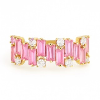 Pierścionek pozłacany stal chirurgiczna platerowana złotem, różowe cyrkonie PST853, Rozmiar pierścionków: US6 EU11