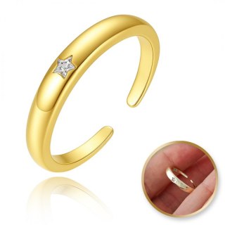 Pierścionek stal chirurgiczna platerowana złotem regulowany, z cyrkoniami R6, PST950