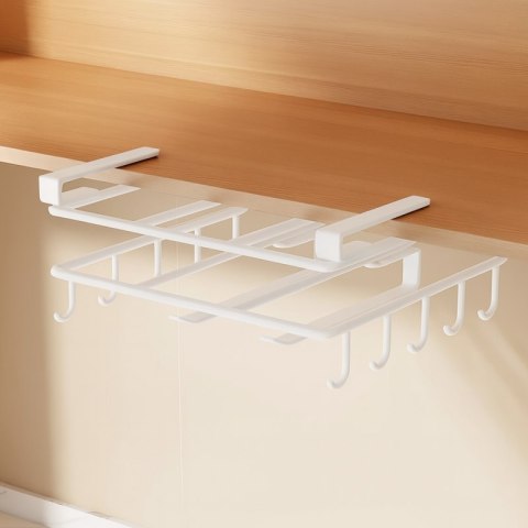 Półka, uchwyt podwieszany do szafki, organizer kuchenny z haczykami, biały OR116B