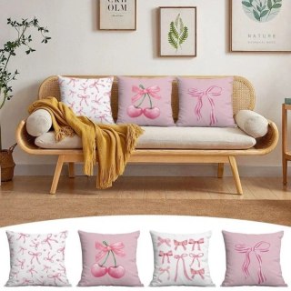 Poszewka na poduszkę 45 x 45 cm biała, KOKARDKI różowe POD230