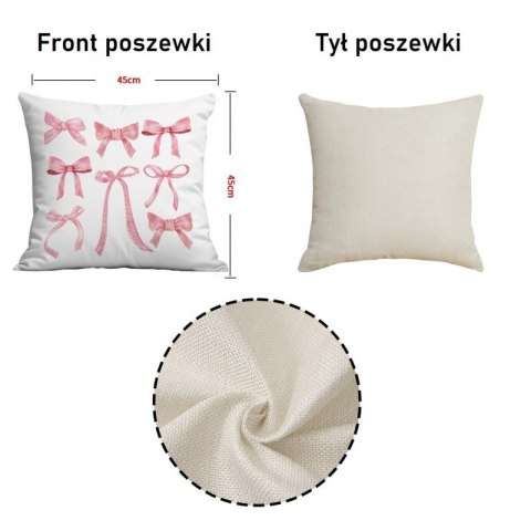 Poszewka na poduszkę 45 x 45 cm biała, KOKARDKI różowe POD230