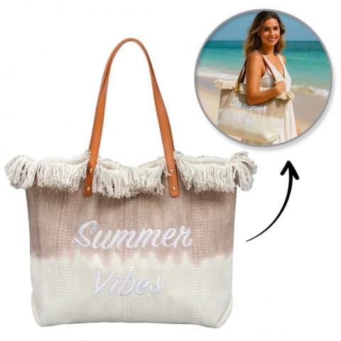 TORBA PLAŻOWA, wakacyjna BOHO Z frędzlami brązowa ombre, na zakupy TP14BR