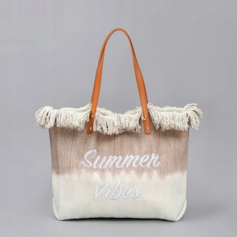 TORBA PLAŻOWA, wakacyjna BOHO Z frędzlami brązowa ombre, na zakupy TP14BR