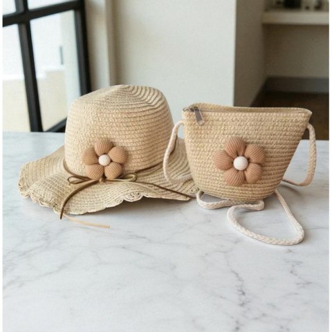 ZESTAW torebka i kapelusz 52cm dla dziewczynki słomiane KWIAT CZ55