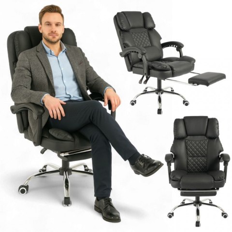 Fotel biurowy obrotowy MASTER PRESTIGE, podnóżek i masażer- ecoskóra czarny KO42CZ