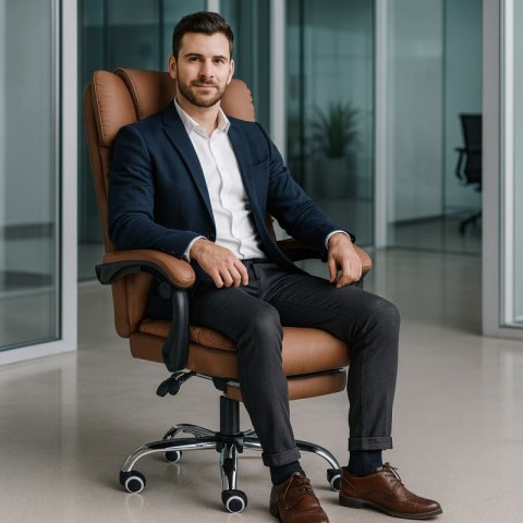 Fotel biurowy obrotowy MASTER PRESTIGE, podnóżek i masażer- ecoskóra kawowy KO42CAP