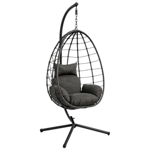 Fotel wiszący huśtawka, kokon składany czarny, antracyt z poduszkami KR37GRAF