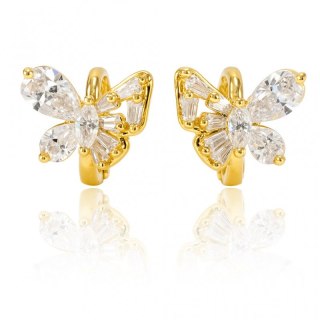 Kolczyki ze stali szlachetnej pozłacane 14k złotem, cyrkonie motylki KST3489