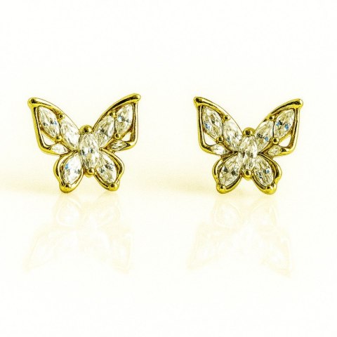 Kolczyki ze stali szlachetnej pozłacane 14k złotem, cyrkonie motylki KST3491
