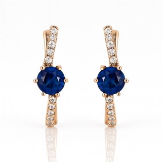 Kolczyki ze stali szlachetnej pozłacane 14k złotem, cyrkonie niebieskie KST3498