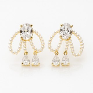 Kolczyki ze stali szlachetnej pozłacane 14k złotem, cyrkonie perły KST3474