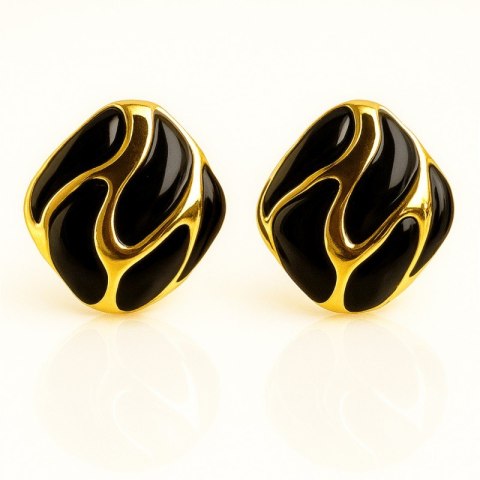 Kolczyki ze stali szlachetnej pozłacane 14k złotem, dekoracyjne czarne KST3479CZ