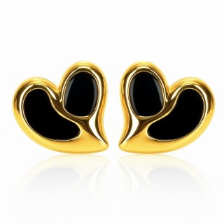 Kolczyki ze stali szlachetnej pozłacane 14k złotem, efektowne czarne serca KST3481CZ