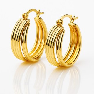 Kolczyki ze stali szlachetnej pozłacane 14k złotem, koła KST3455