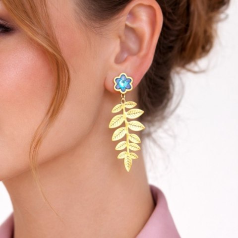 Kolczyki ze stali szlachetnej pozłacane 14k złotem, wiszące liście kwiat KST3450