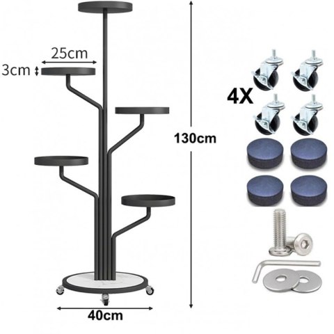 Kwietnik, regał, stojak na kwiaty metalowy okrągły na kółkach 130х40cm SZ38CZ