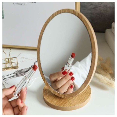 Lusterko kosmetyczne stojące drewniane owalne 22 x 16 cm L6BR