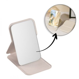 Lusterko kosmetyczne z ekoskóry, otwierane, stojące, do torebki kremowe L17K