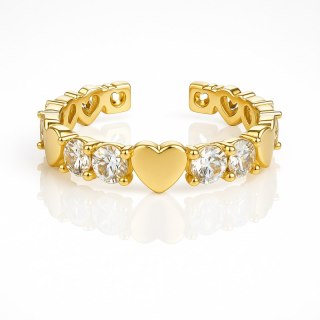 Pierścionek stal chirurgiczna platerowana złotem regulowany, z cyrkoniami PST970, Rozmiar pierścionków: US7 EU14