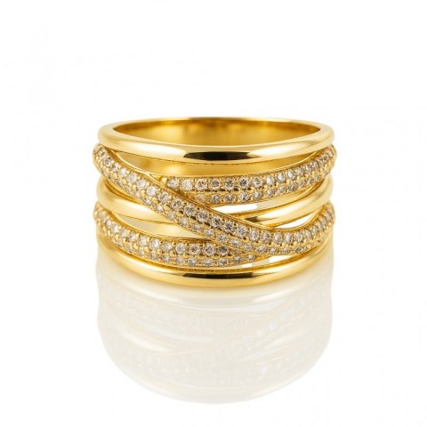 Pierścionek stal chirurgiczna platerowana złotem, z cyrkoniami PST973, Rozmiar pierścionków: US9 EU20