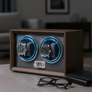 Rotomat szkatułka etui automatyczne na 2 zegarki drewno 24x12x15cm PD146