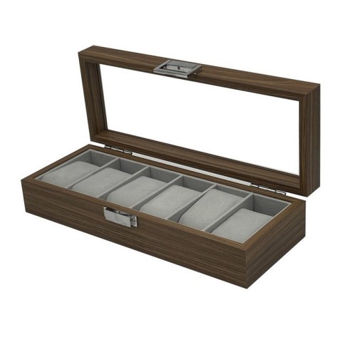 Szkatułka na 6 zegarków, etui, organizer zamykany ze szkłem 31x12x7,5cm PDMDF04