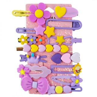 Zestaw pakiet 14w1 spinek wsuwek do włosów, kwiatki, kokardka fiolet SP412