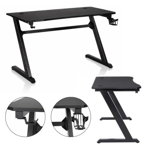 Biurko gamingowe, komputerowe z uchwytami na słuchawki, wodę 120 x 60 x 75 cm czarne STL25CZ