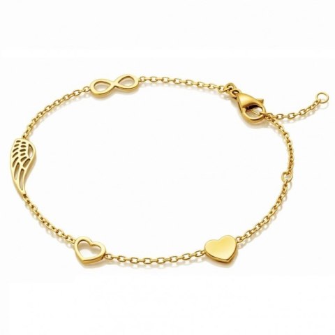 Bransoletka na rękę stal chirurgiczna pozłacana 14k złotem Celebrytka, skrzydełko, serca BST1554